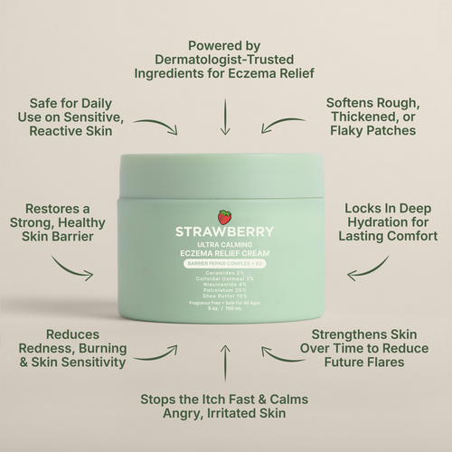 Advanced Barrier Repair Complex for Eczema in green jar, restores skin barrier and soothes irritation.